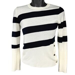 1.2.3 PARIS Merino Wool Striped Nautical Navy White Sweater FR 38 US 8